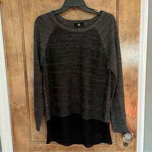 IZ Byer Crew Black and Silver Layered Sweater. Sheer Black Bottom. Gorgeous!